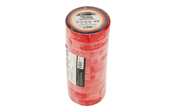 KR-09-2004 Изолента ПВХ KRANZ 0.13х15 мм, 10 м, красная упаковка 10 роликов