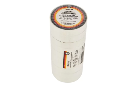 KR-09-2801 Изолента ПВХ профессиональная KRANZ 0.18 х 19 мм х 20 м, белая, упаковка 10 роликов