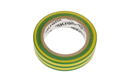 KR-09-2007 Изолента ПВХ KRANZ 0.13х15 мм, 10 м, желто-зеленая упаковка 10 роликов
