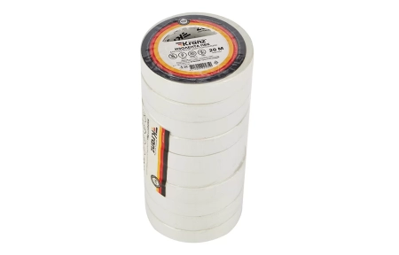 KR-09-2601 Изолента ПВХ KRANZ 15 мм х 20 м, белая, упаковка 10 роликов
